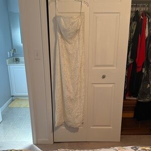 Strapless Lace Column Gown in White